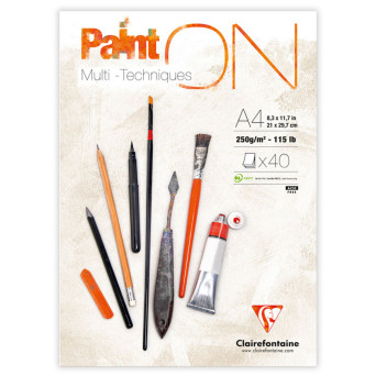 Blok uniwersalny Paint'On Mixed Media - Clairefontaine - śnieżnobiały, A4, 250g, 40 ark.