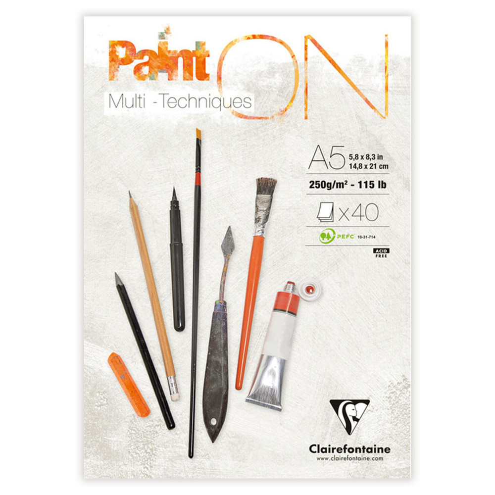 Blok uniwersalny Paint'On Mixed Media - Clairefontaine - śnieżnobiały, A5, 250g, 40 ark.