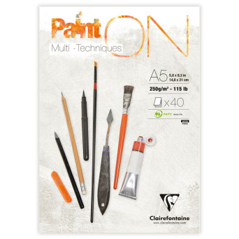 Blok uniwersalny Paint'On Mixed Media - Clairefontaine - śnieżnobiały, A5, 250g, 40 ark.