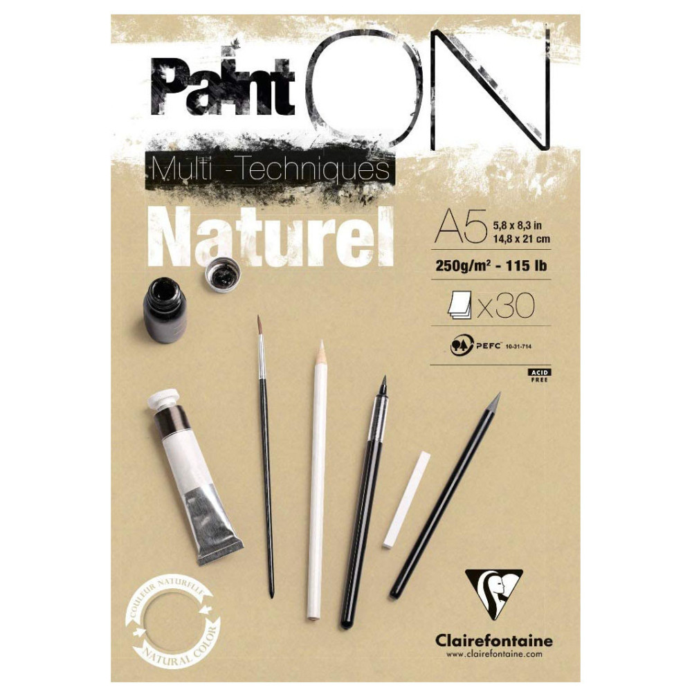 Blok uniwersalny Paint'On Mixed Media - Clairefontaine - naturalny, A5, 250g, 30 ark.