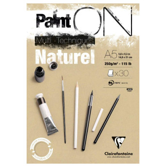 Blok uniwersalny Paint'On Mixed Media - Clairefontaine - naturalny, A5, 250g, 30 ark.