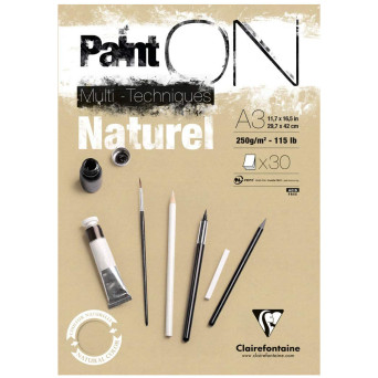 Blok uniwersalny Paint'On Mixed Media - Clairefontaine - naturalny, A3, 250g, 30 ark.