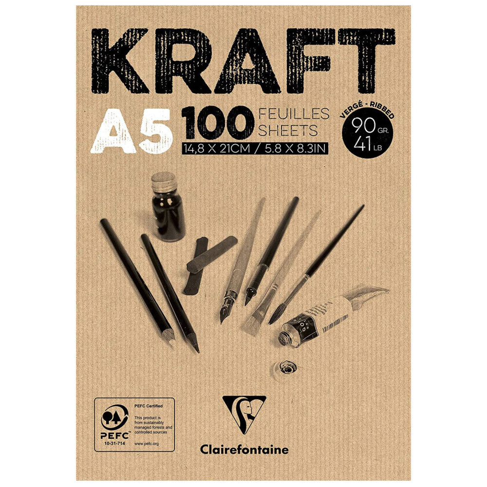 Kraft Mixed Media paper pad - Clairefontaine - brown, A5, 90g, 100 sheets