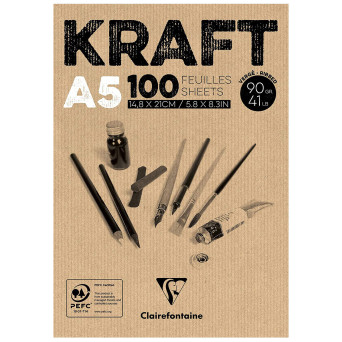 Kraft Mixed Media paper pad - Clairefontaine - brown, A5, 90g, 100 sheets
