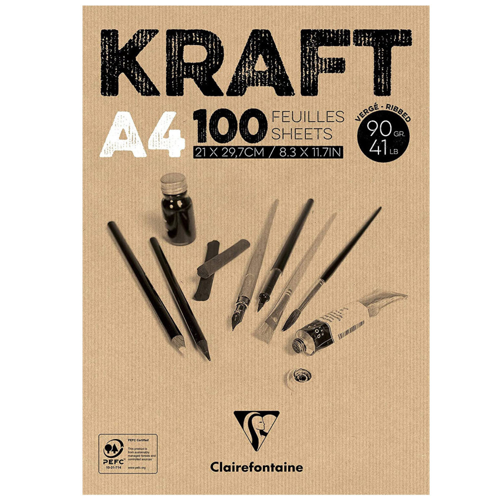 Kraft Mixed Media paper pad - Clairefontaine - brown, A4, 90g, 100 sheets