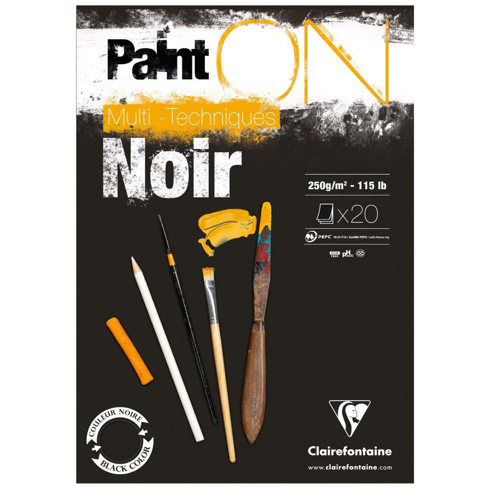 Blok uniwersalny Paint'On Mixed Media - Clairefontaine - czarny, A3, 250g, 20 ark.