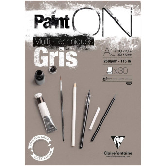Blok uniwersalny Paint'On Mixed Media - Clairefontaine - szary, A3, 250g, 30 ark.