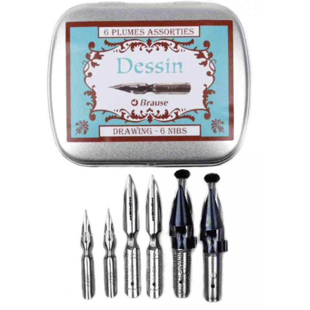 Set of Drawing nibs in metal case - Brause - 6 pcs