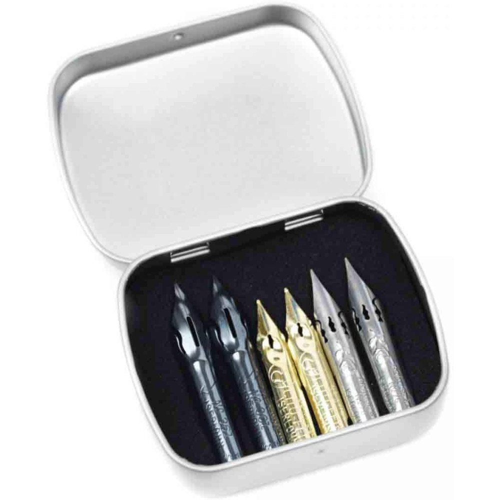 Set of Writing nibs in metal case - Brause - 6 pcs