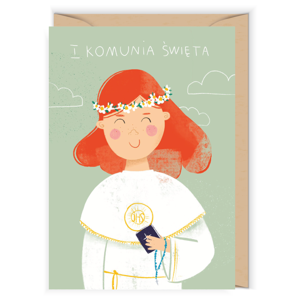 Kartka okolicznościowa - Cudowianki - I Komunia Święta Dziewczynka, 12 x 17 cm