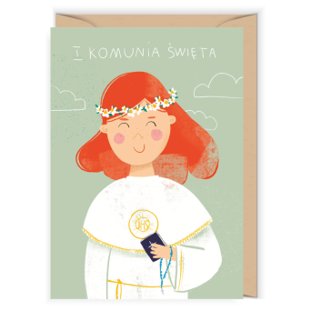 Kartka okolicznościowa - Cudowianki - I Komunia Święta Dziewczynka, 12 x 17 cm
