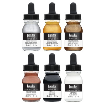 Set of Professional Acrylic inks, Iridescents - Liquitex - 6 colors x 30 ml