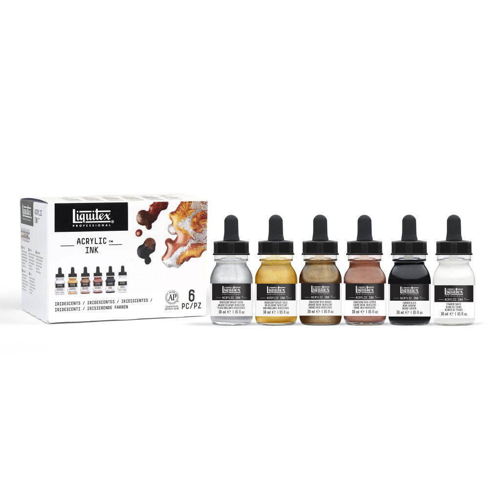 Set of Professional Acrylic inks, Iridescents - Liquitex - 6 colors x 30 ml