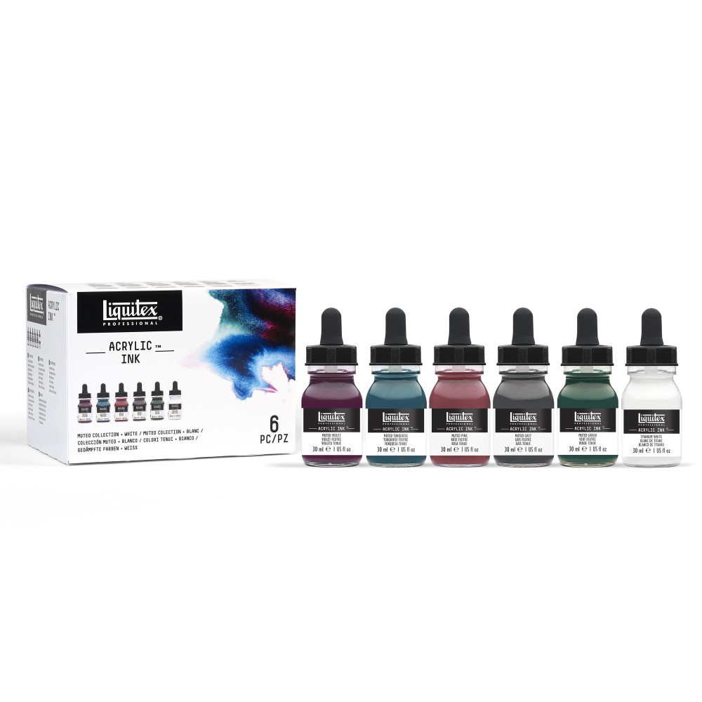 Zestaw tuszów akrylowych Muted Colors - Liquitex - 6 kolorów x 30 ml