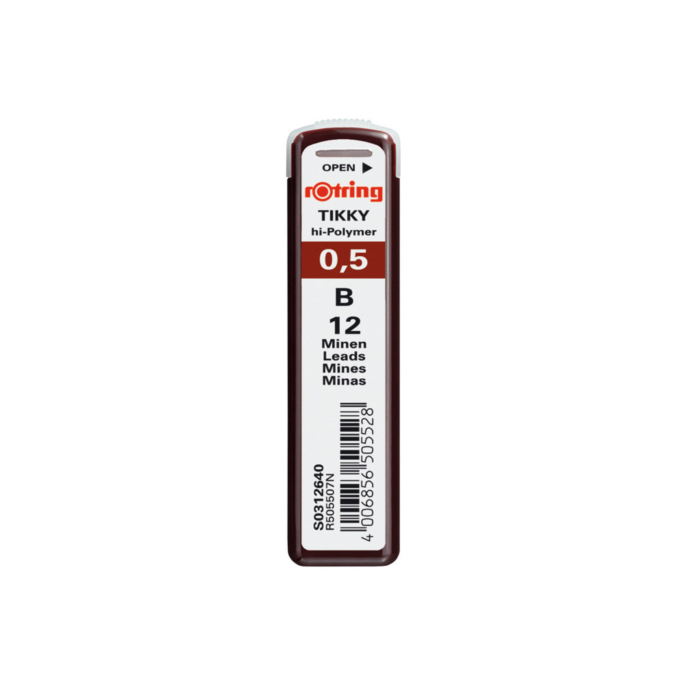 Wkłady grafitowe Tikky do ołówków, 0,5 mm - Rotring - B, 12 szt.