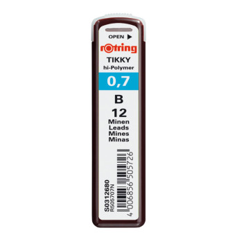 Tikky mechanical pencil lead refills, 0, 7mm - Rotring - B, 12 pcs