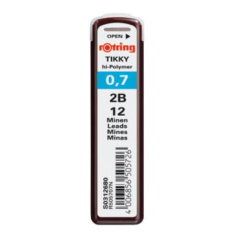 Tikky mechanical pencil lead refills, 0, 7mm - Rotring - 2B, 12 pcs