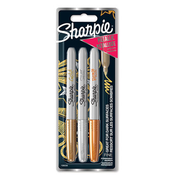 Set of permanent Metallic markers - Sharpie - 3 colors, 1 mm