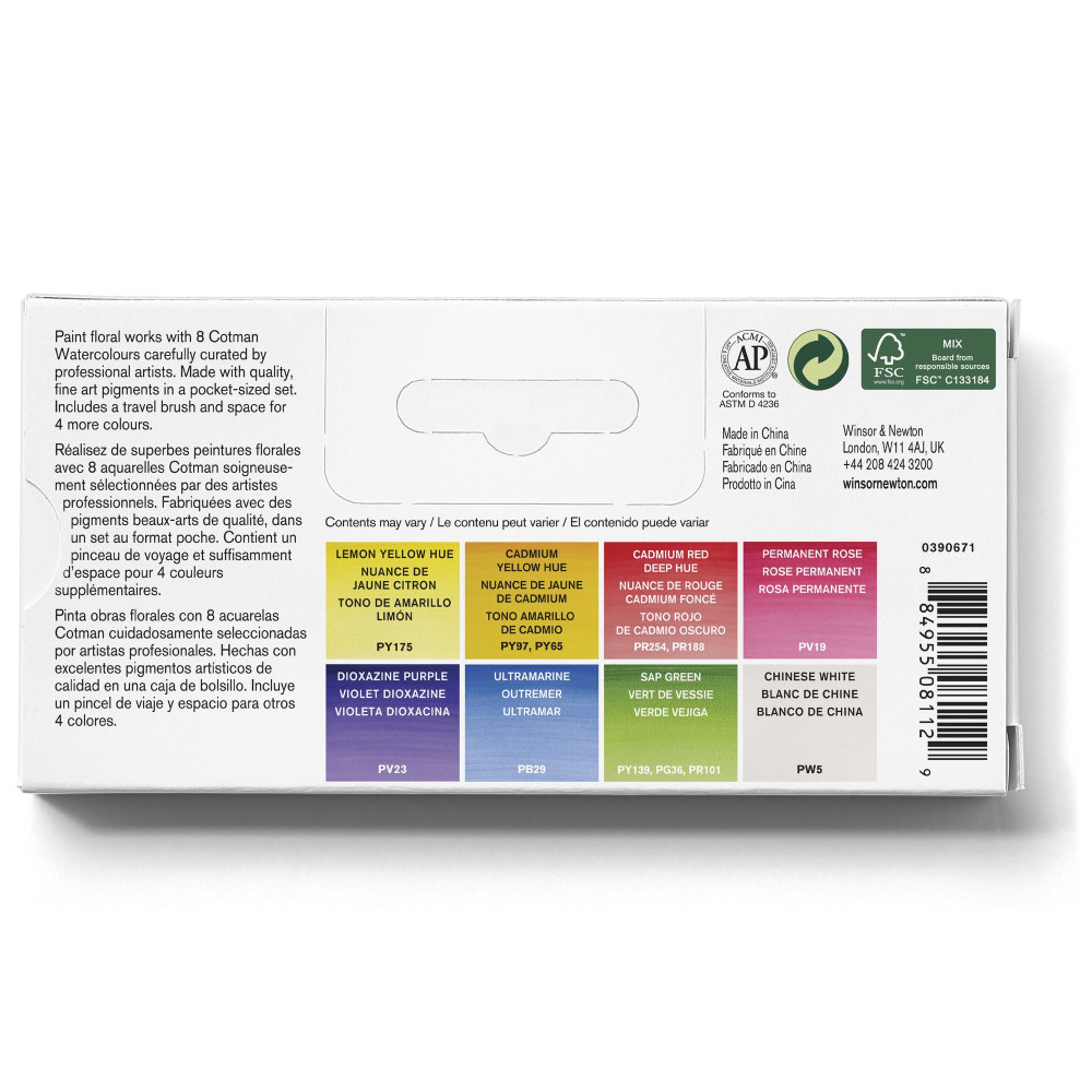 Set of Floral Cotman Watercolors Pocket - Winsor & Newton - 8 colors