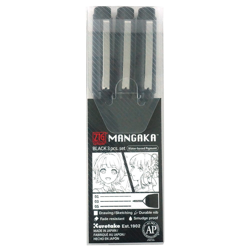 ZIG Cartoonist Mangaka Black Assortment Set - Kuretake - black, 3 pcs.