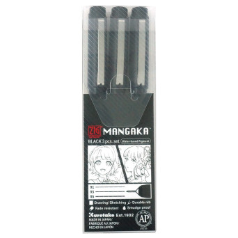 ZIG Cartoonist Mangaka Black Assortment Set - Kuretake - black, 3 pcs.