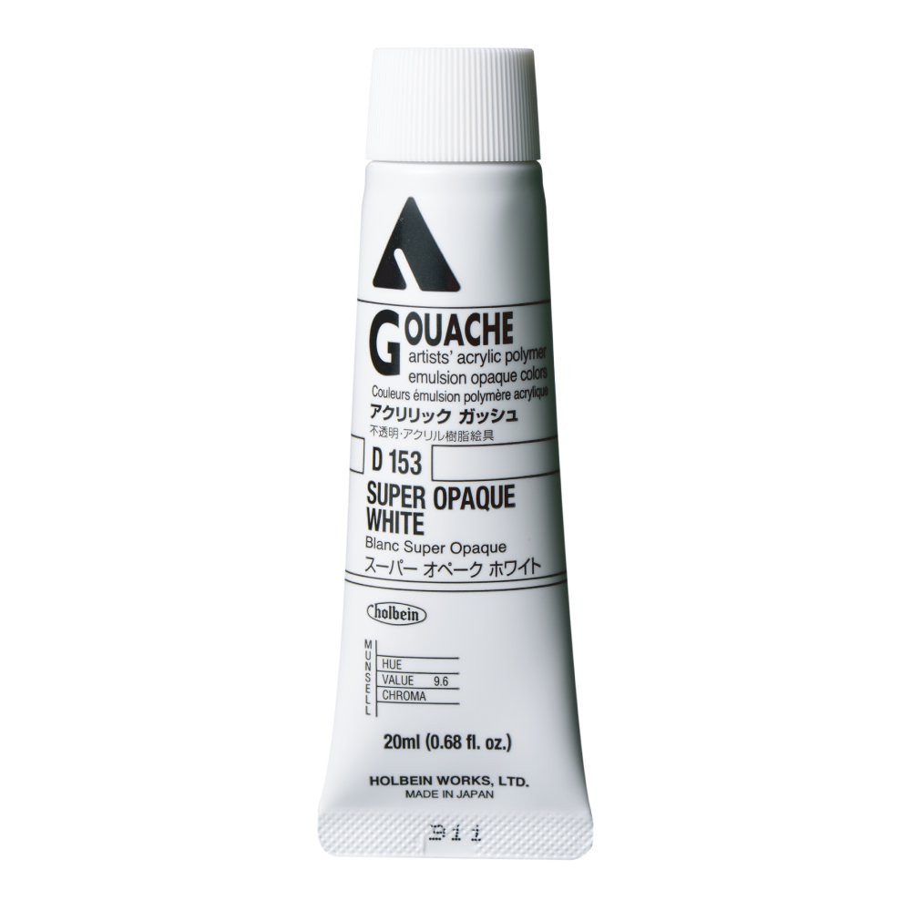 Farba gwasz Acryla Gouache - Holbein - Super Opaque White, 20 ml
