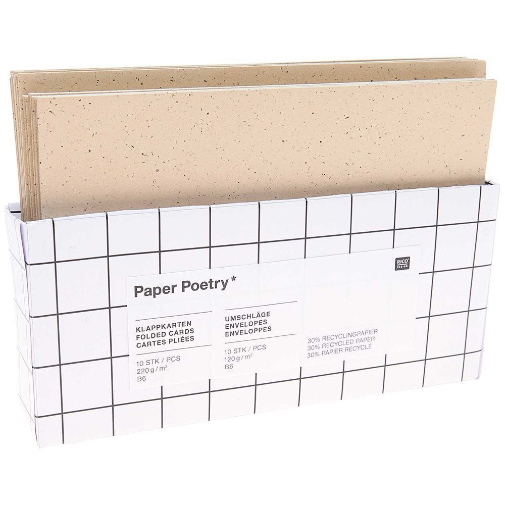 Set of folded cards and envelopes - Paper Poetry - Cappuccino, B6, 10 pcs.