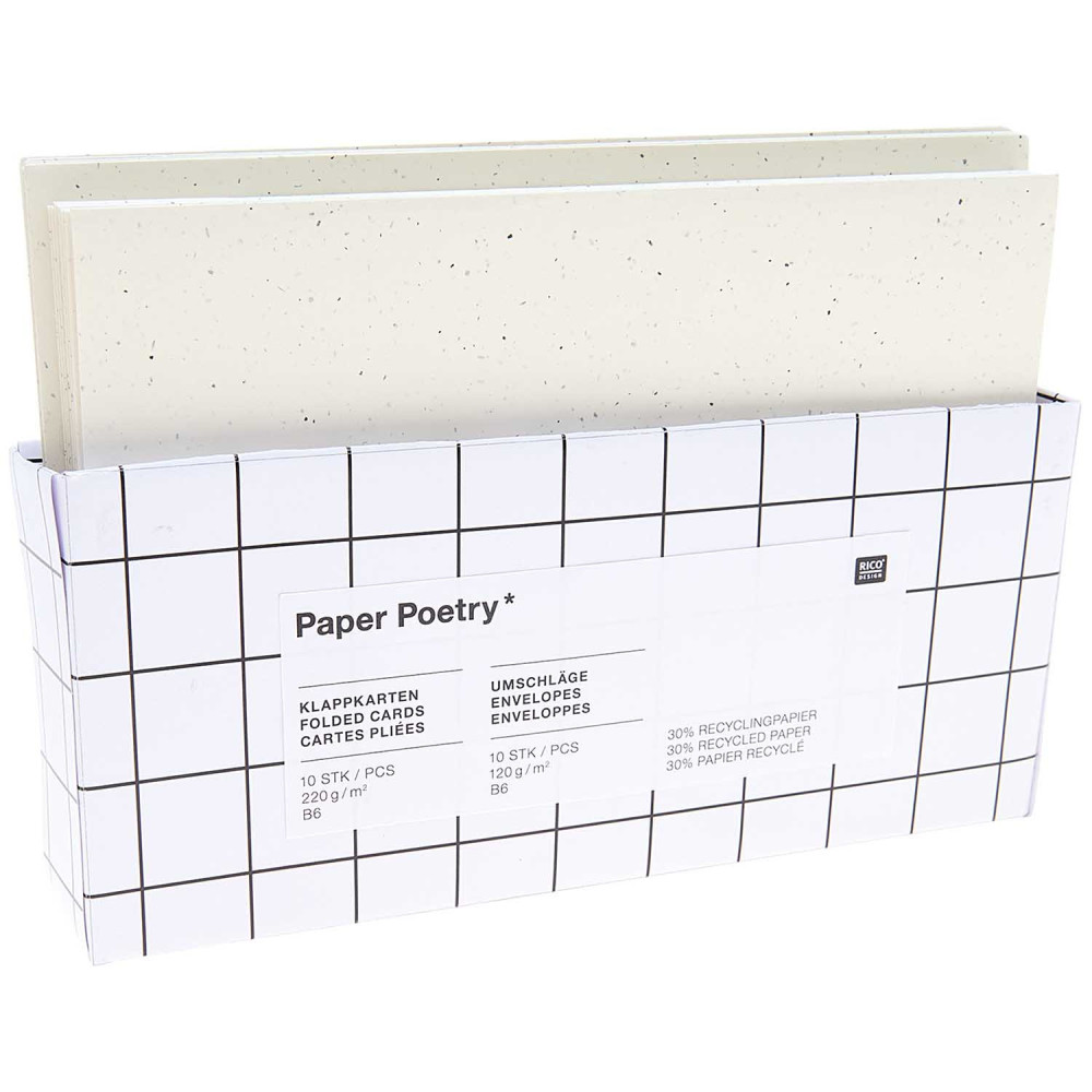 Set of folded cards and envelopes - Paper Poetry - Ivory, B6, 10 pcs.