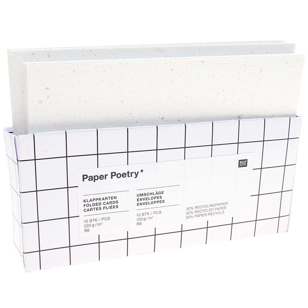 Set of folded cards and envelopes - Paper Poetry - White, B6, 10 pcs.