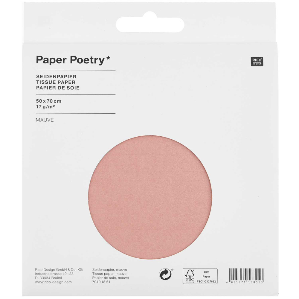 Bibuła gładka do pakowania prezentów - Paper Poetry - różowa, 5 szt.