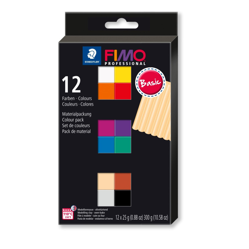 Zestaw masy termoutwardzalnej Fimo Professional - Staedtler - Basic, 12 kolorów x 25 g