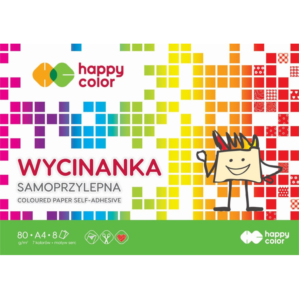 Colored self-adhesive paper pad - Happy Color - A4, 80 g, 8 sheets