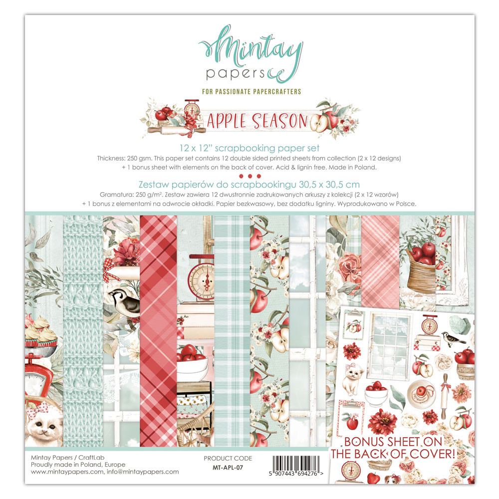 Zestaw papierów do scrapbookingu 30,5 x 30,5 cm - Mintay - Apple Season