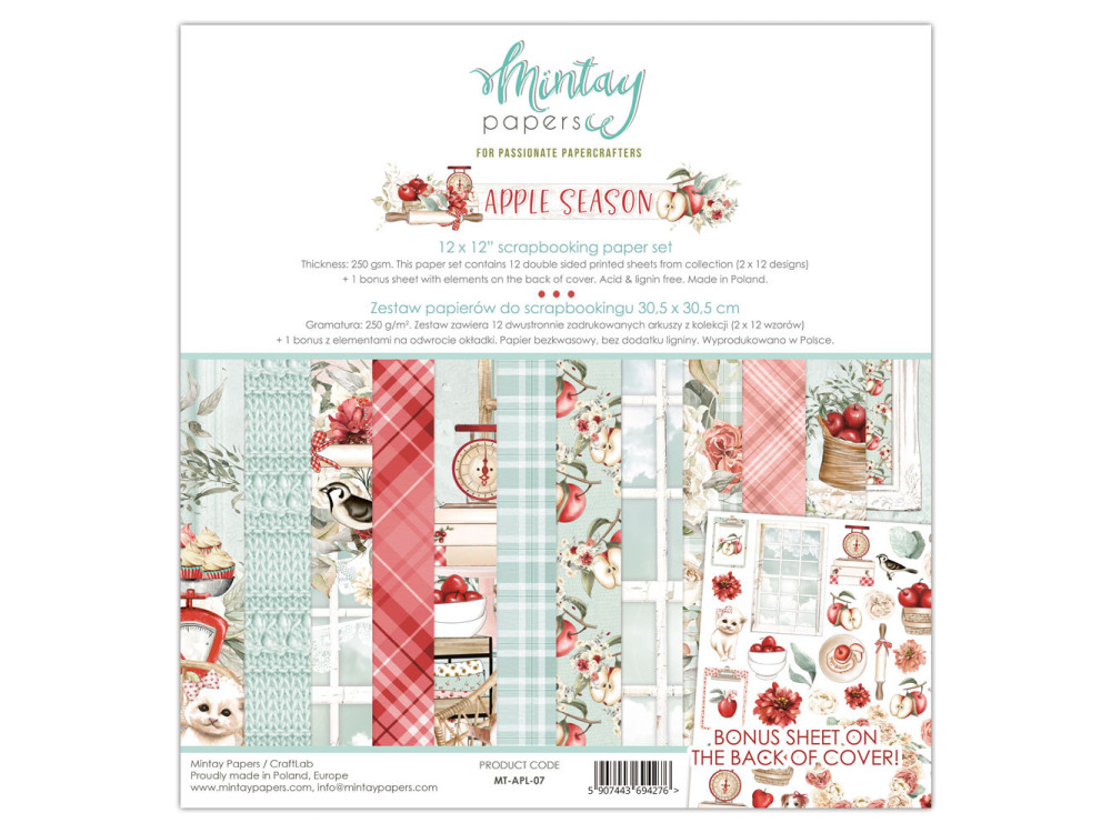 Zestaw papierów do scrapbookingu 30,5 x 30,5 cm - Mintay - Apple Season