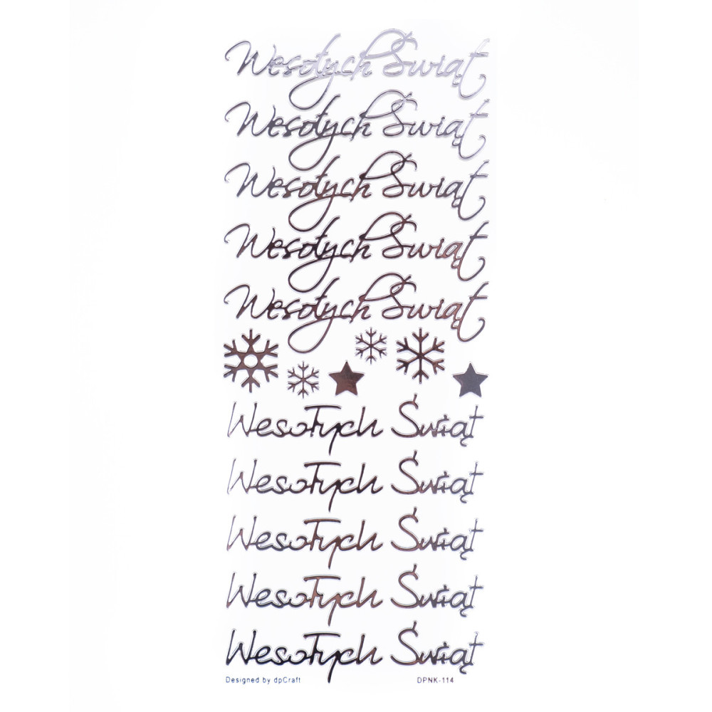 Openwork stickers - DpCraft - Wesołych Świąt, silver, 16 pcs