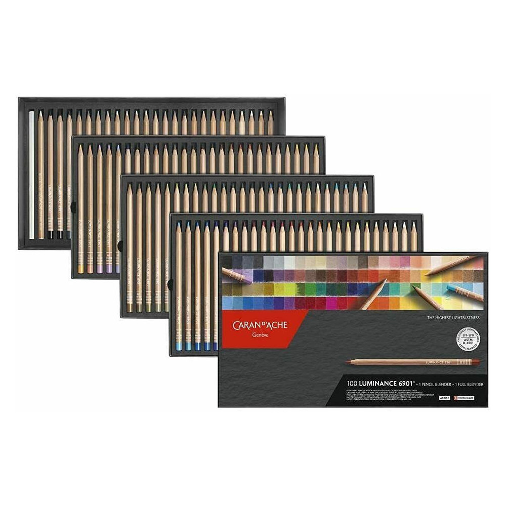 Zestaw kredek ołówkowych Luminance - Caran d'Ache - 100 kolorów + 2 blendery