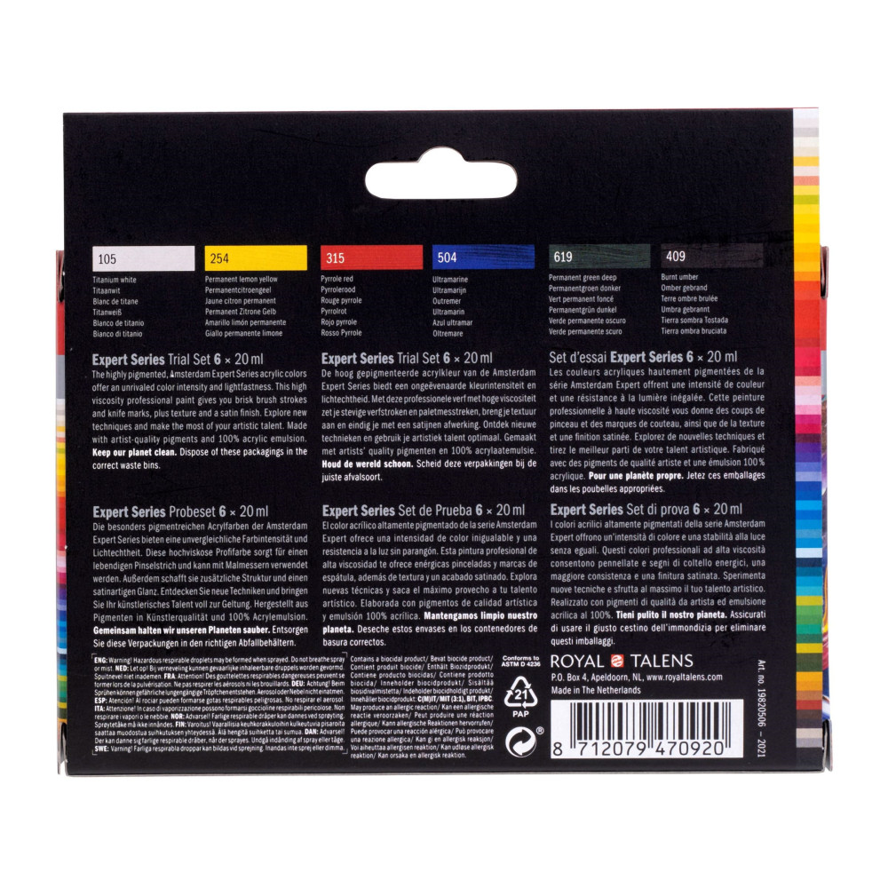 Set of Expert acrylic paints in tubes - Amsterdam - 6 colors x 20 ml