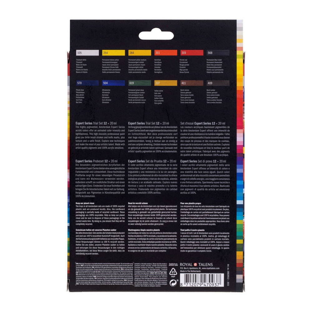 Zestaw farb akrylowych w tubkach Expert - Amsterdam - 12 kolorów x 20 ml