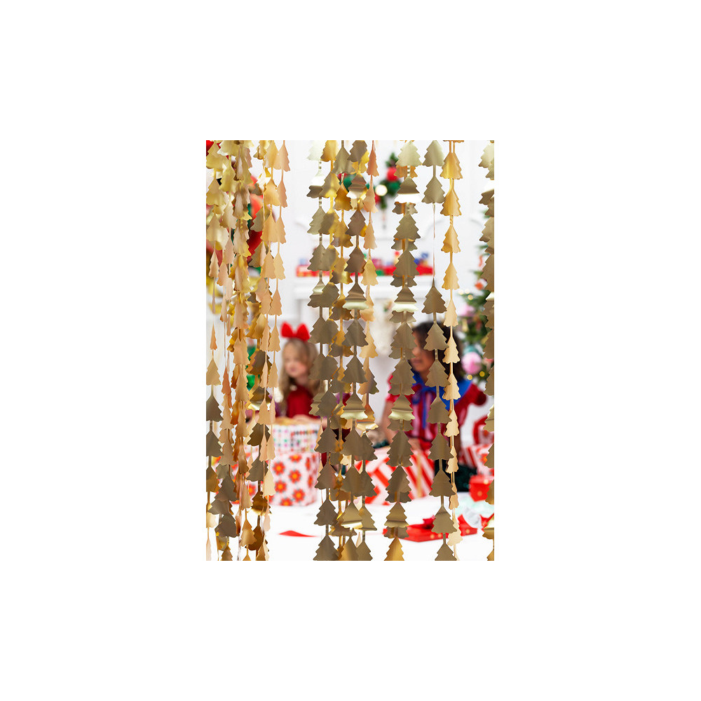 Christmas backdrop Christmas trees - gold, 100 x 245 cm