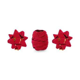 Velvet ribbon and rosettes for gift wrapping - red, 3 pcs.