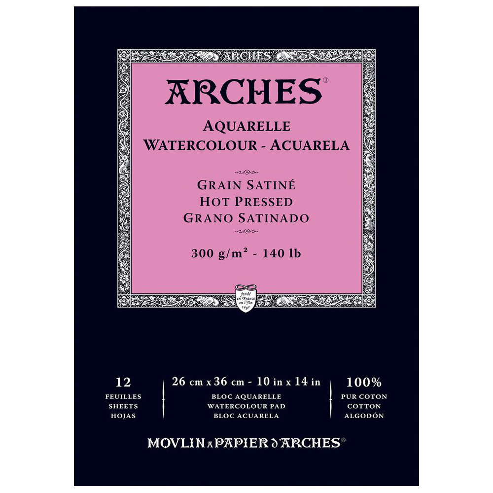 Blok do akwareli - Arches - hot pressed, 26 x 36 cm, 300 g, 12 ark.
