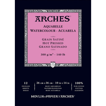 Watercolor paper - Arches - hot pressed, 26 x 36 cm, 300 g, 12 sheets