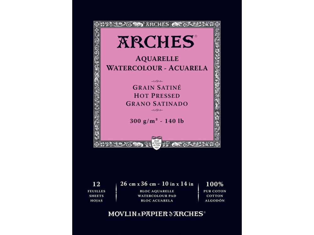 Watercolor paper - Arches - hot pressed, 26 x 36 cm, 300 g, 12 sheets