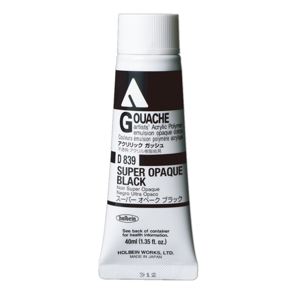 Acryla Gouache paint - Holbein - Super Opaque Black, 40 ml