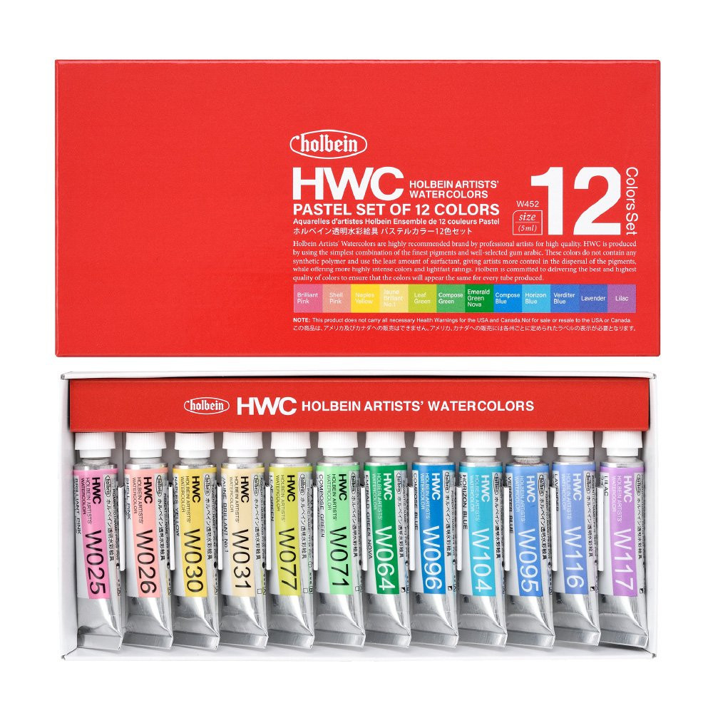 Zestaw farb akwarelowych Artists’  Watercolor - Holbein - Pastel, 12 kolorów x 5 ml