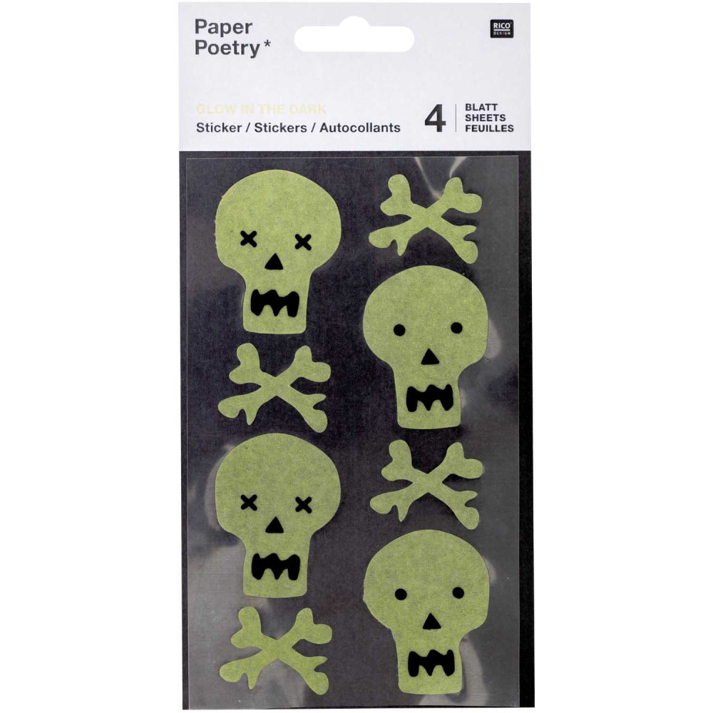 Naklejki fluorescencyjne - Paper Poetry - Czaszki, 32 szt.