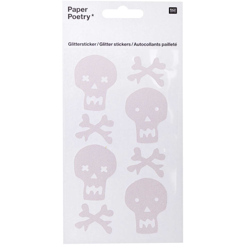 Naklejki halloweenowe z brokatem - Paper Poetry - Czaszki, 8 szt.