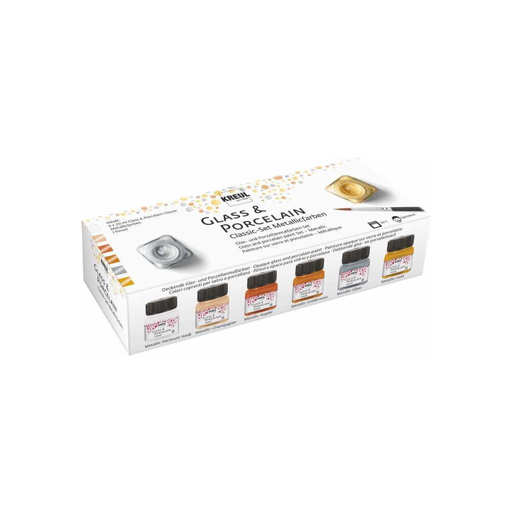Zestaw farb do szkła i porcelany - Kreul - Metallic, 6 kolorów x 20 ml