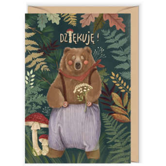 Greeting card - Cudowianki - Dziękuję z misiem, 12 x 17 cm