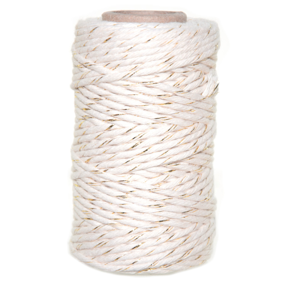 Cotton cord for macrames - beige with gold thread, 2 mm, 100 g, 60 m